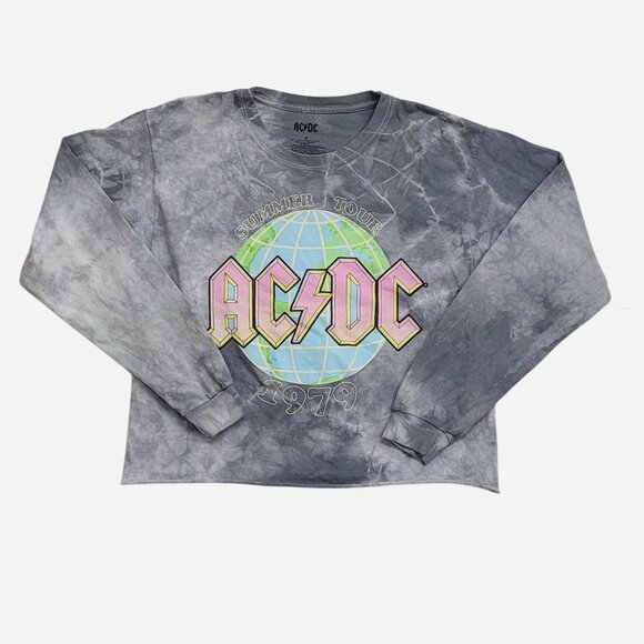 AC/DC Tops - AC/DC 1979 Tour Tie-Dye Long Sleeve Shirt | Medium Grey Multi-Color